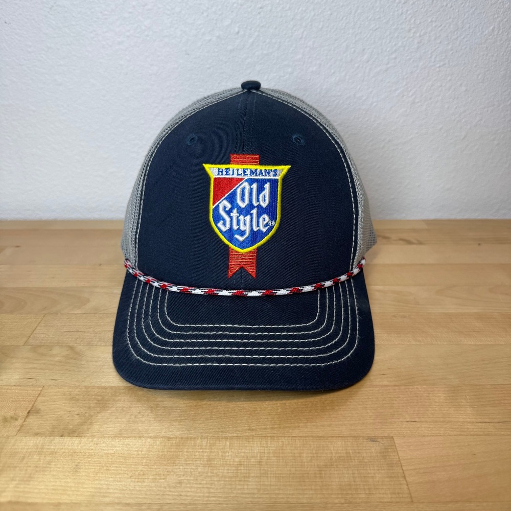 Heileman's Old Style Beer Trucker Hat Navy Blue Grey Mesh Snapback Rope Cap